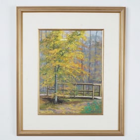 Kim Beck, Original Pastel on Paper, Elm and Bridge, Signed