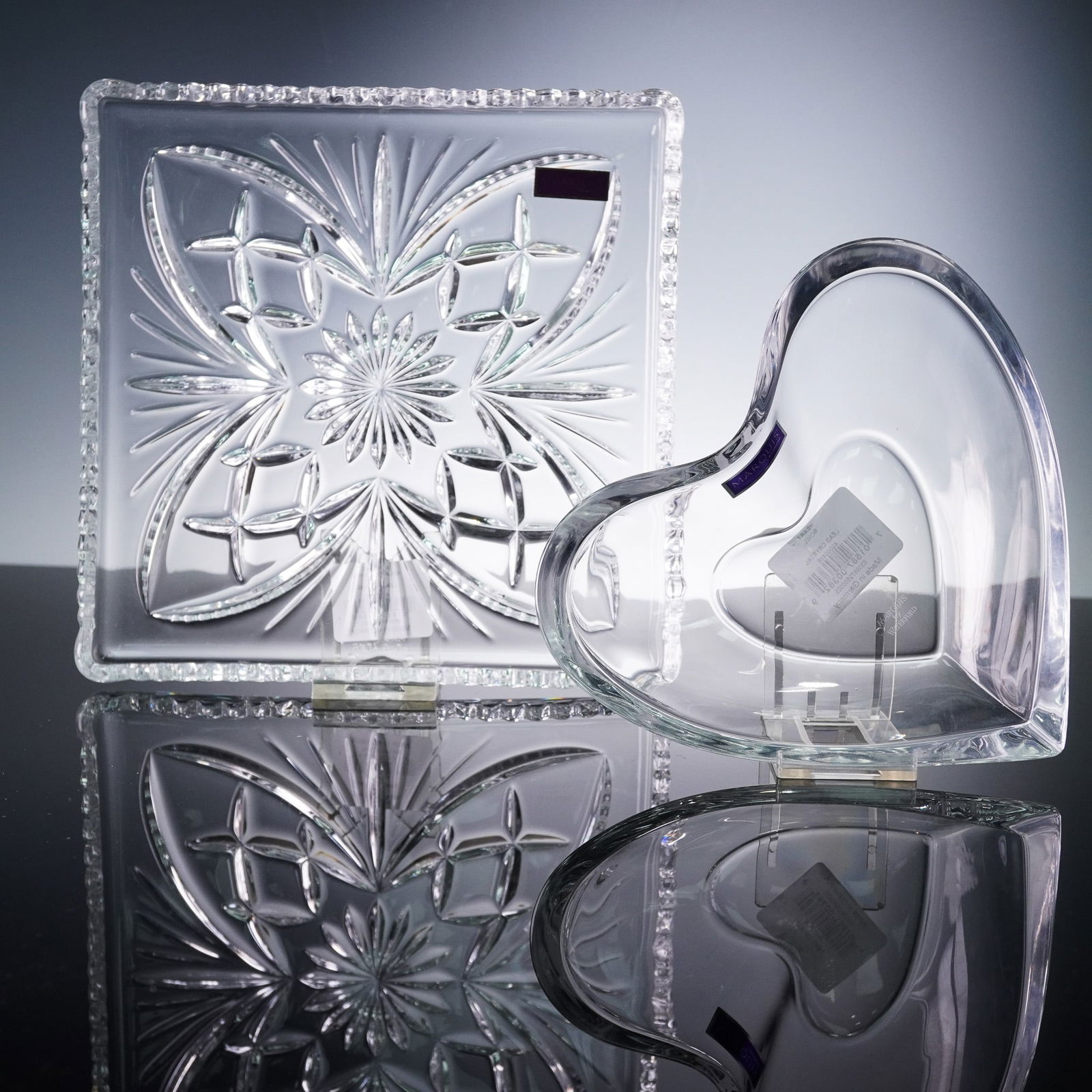 2pc Marquis by Waterford Crystal Heritage Square Tray & Heart Bowl (1 of 10)