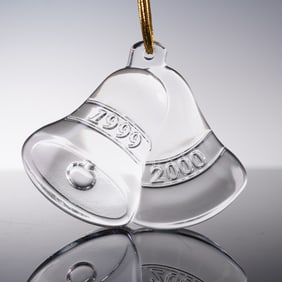 Orrefors Clear Crystal Millennium Bell Ornament with Box