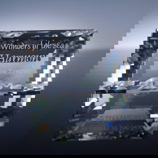 Swarovski Crystal Plaque, Wonders of the Sea Harmony 2005 with Box: This Swarovski crystal plaque titled Harmony was issued in 2005 as part of the Wonders of the Sea collection. Designed by Martin Zendron, the precision-cut rectangular plaque is etched with the title,