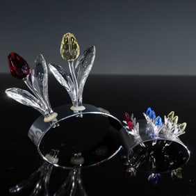5pc Swarovski Crystal Figurines and Bases, Tulips