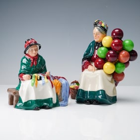 2pc Royal Doulton Figurines, The Old Balloon Seller and Silks and Ribbons