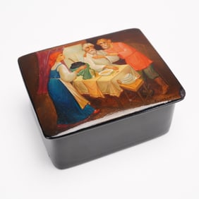 Russian Lacquer Box, Hand-Painted Fedoskino Scene