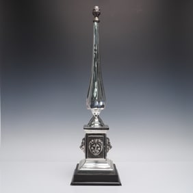Monumental Silvered Lion-Head Obelisk Finial