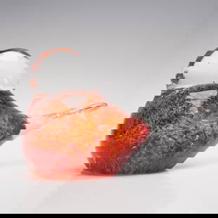 Murano Style Glass Bird Figurine: A captivating glass bird figure featuring a combination of clear and vibrant red glass. The bird has a smooth, streamlined design with a rounded head and a pointed tail, showcasing a fiery red colorat