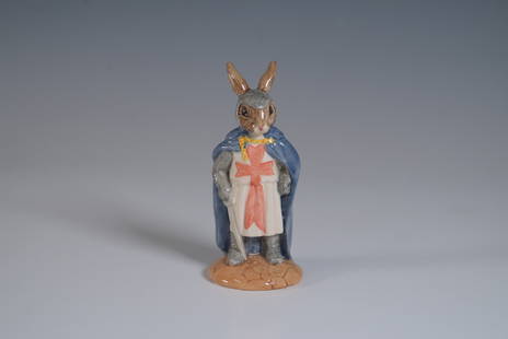 Royal Doulton Bunnykins Figurine, King Richard DB258: Royal Doulton Bunnykins figurine King Richard DB258, part of the Robin Hood Collection. This hand-decorated porcelain figurine depicts a noble rabbit dressed as King Richard the Lionheart, adorned in