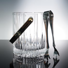 Cut Glass Ice Bucket with Metal Tongs