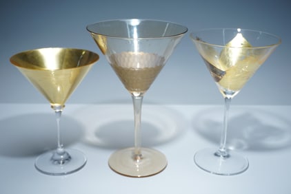 3pc Clear and Gold Martini Glasses