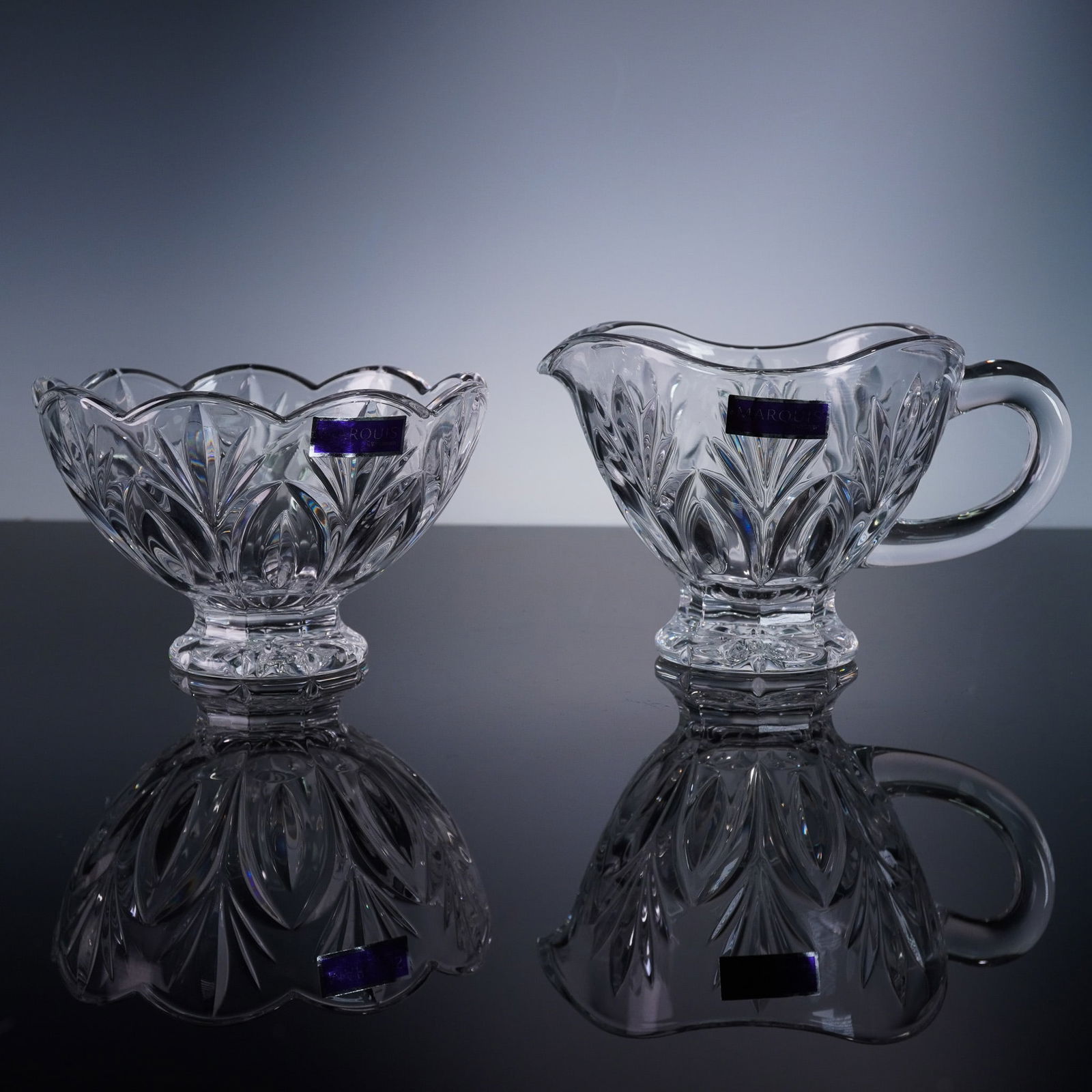 2pc Marquis by Waterford Crystal Creamer and Sugar Set, Canterbury Pattern (1 of 9)