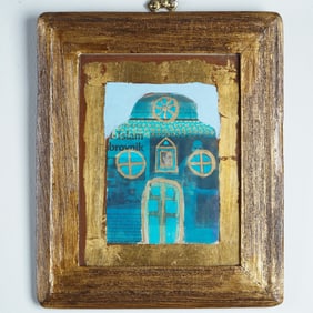 Gaella Gottwald, Mixed Media w/ Newsprints Painting, Blue House, Signed