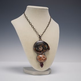 Charles Albert Sterling Silver Pendant Necklace with Fossils