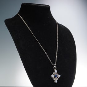 Wilton Collective Sterling Blue Spinel & Moonstone Cross Necklace