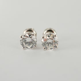 Pair of Lab Grown Diamond Stud Earrings in 14K White Gold, 1.50 CTW