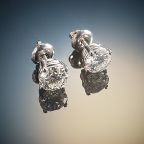 Pair of Lab Grown Diamond Stud Earrings in 14K White Gold, 1.50 CTW