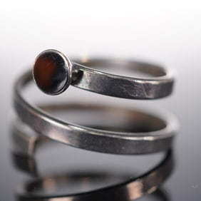 Sterling Silver Snake Ring w/Black Onyx Bezel, Size 10