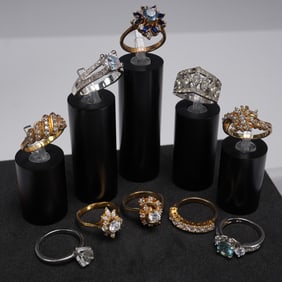 10pc Sterling Silver & Gold-Plated Rings, Simulated & Semi-Precious Stones