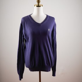 Versace Collection Navy Blue V Neck Men Sweater w/ Medusa Emblem