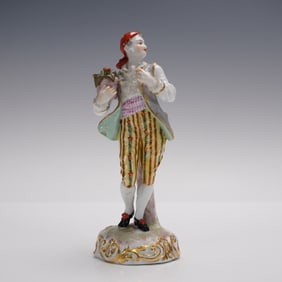Dresden Style Porcelain Figurine, Man with Headscarf and Potted Plant