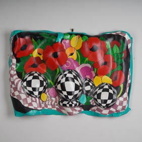 Robins Shel, Op-Art Style Hand-Painted Ceramic Wall Sculpture, Signed