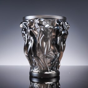 Lalique Bacchantes Iridescent Grey Crystal Vase