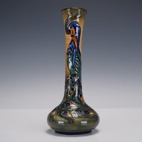 Moorcroft Pottery Vase, Peacock and Feather Pattern