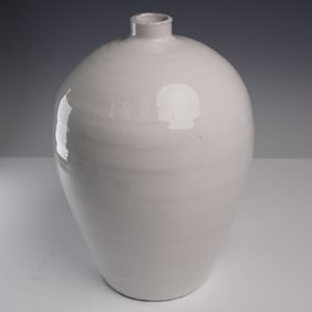 Tall White Glazed Ceramic Vase with Crackle Finish