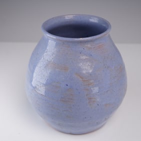 Studio Pottery Vase With Blue Crackle Glaze