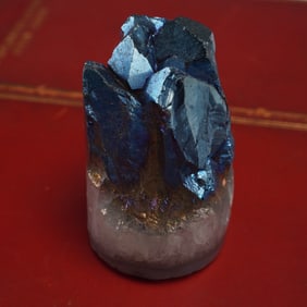 Iridescent Blue Crystal Cluster on Quartz Base