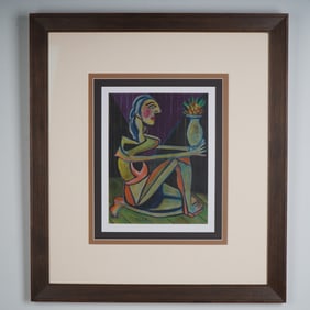 Pablo Picasso (Aft.) Original Painting on Paper, Signed, Galleria Blu Milan