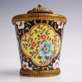 Champleve Enamel and Gilt Bronze Inkwell, Late 19th Century