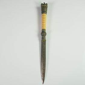 Ornate Iron Letter Opener with Ribbed Handle and Crown Pommel