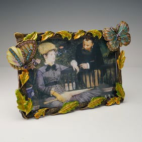Decorative Enameled Picture Frame With Butterflies and Leaves