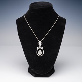Diamond Pendant Necklace, 18K White Gold Pendant on 14K Chain