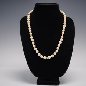 14K Gold Clasp Necklace with Cream Beads and Accent Spheres