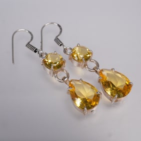 Pair of Sterling Silver and Citrine Dangle Earrings