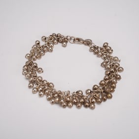 Sterling Silver Bead Cluster Bracelet, 925 Marked