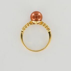 14K Yellow Gold Ring With Copper Colored Pearl And Diamonds