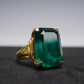 Vendome Gold-Tone Adjustable Cocktail Ring with Emerald-Green Glass Stone