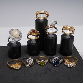 10pc Gold-plated and Sterling Silver Rings with Gemstones