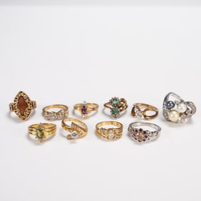 10pc Stylish Assortment of 10 Rings - Including Sterling & Faux Gemstones