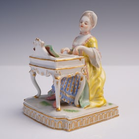 Meissen Porcelain Figurine, Young Lady at Spinet