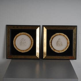 Pair of Neoclassical Bas-Relief Plaques in Giltwood Frames