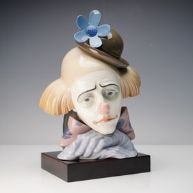 Lladro Porcelain Bust, Pensive Clown 01005130 with Base