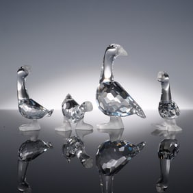 Swarovski Crystal Goose Figurine 4pc Set with Boxes