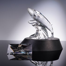 3pc Swarovski Crystal 1992 AE Figurine, Whales + Plaque + Base