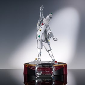 3pc Swarovski Crystal Figurine, Masquerade Pierrot with Base and Plaque