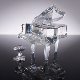 Swarovski Silver Crystal Figurine, Grand Piano with Stool, 174506