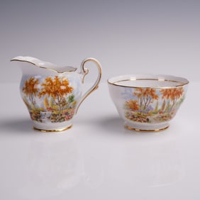 2pc Royal Standard Creamer and Sugar, The Old Mill Stream