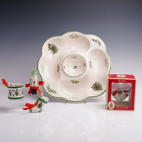 5pc Spode Christmas Tree Collection, Serving Dish and Ornaments