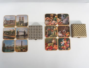 2pc Win-El-Ware London and Still Life Coasters with Boxes